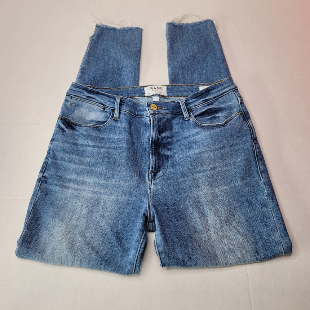 Frame Le High Raw Hem Stretch Skinny Jeans, Sz 30 - Picture 3 of 8